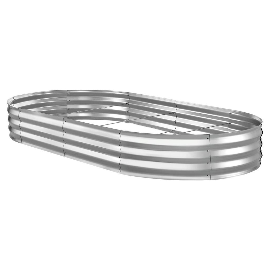 Galvanized Raised Garden Bed, 240 X 120 X 30 Cm, Oval Metal Planter Box Kit Outdoor, Bottomless Elevated Garden Box with Gloves, Rustproof Alu-Zinc,