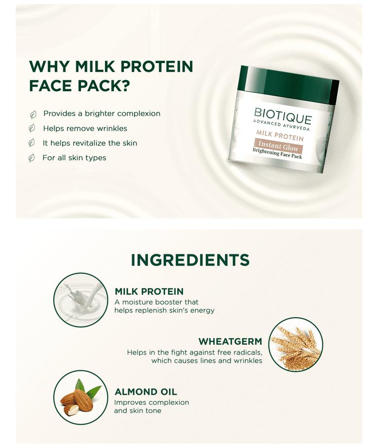 Biotique Milk Protein Brightening Face Pack For Glowing Skin 50g With Honey Almond Oil For Smooth Fair Skin