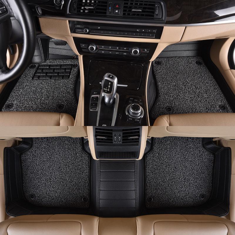 Custom Leather Striped Double-Layer Car Floor Mats with Full Surround Protection