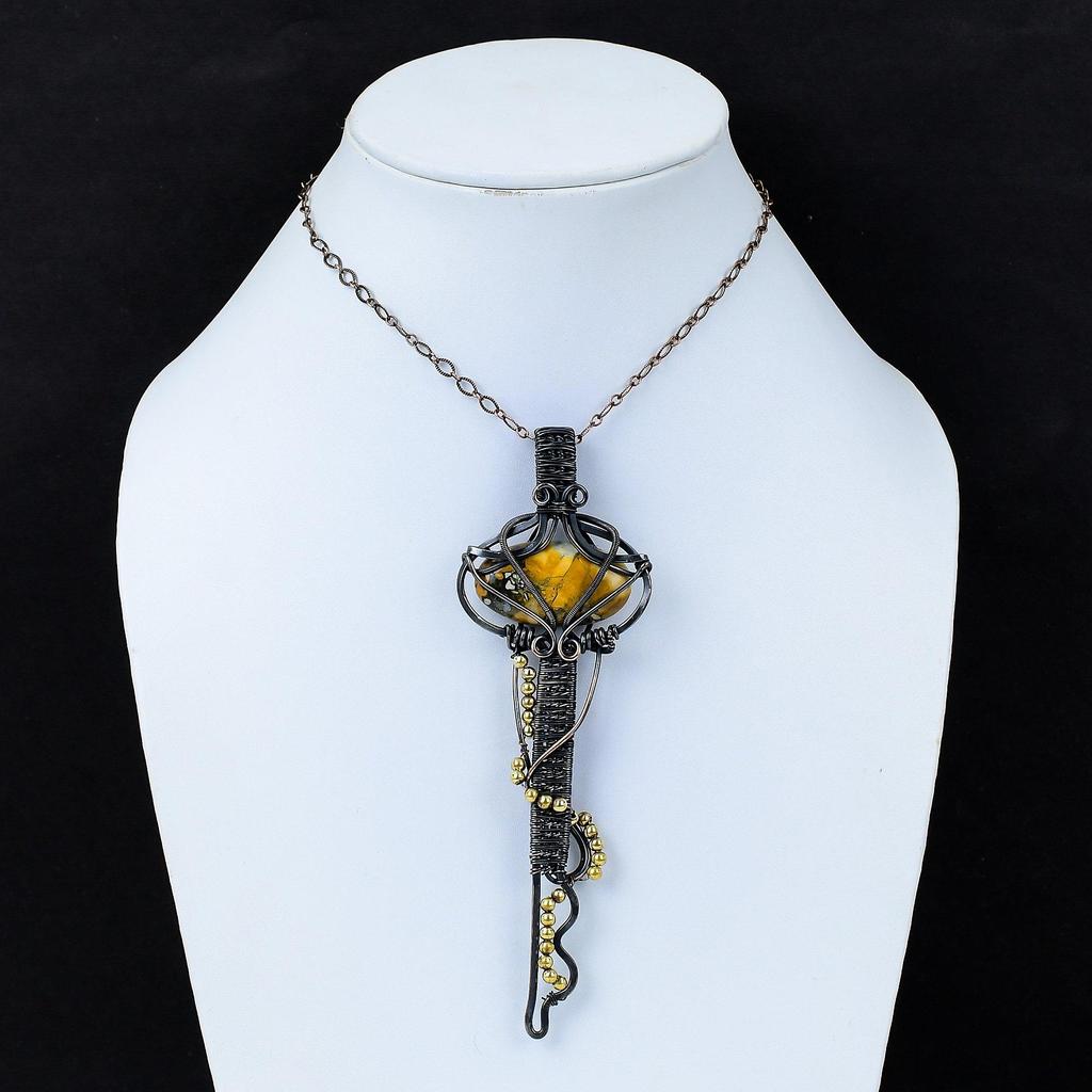 Maligano Jaspis Anhänger Kupferdraht umwickelter Schmuck Original Edelstein Anhänger Schlüsselanhänger Kupferdraht umwickelter Anhänger Handgefertigter Schmuck zum Geschenk