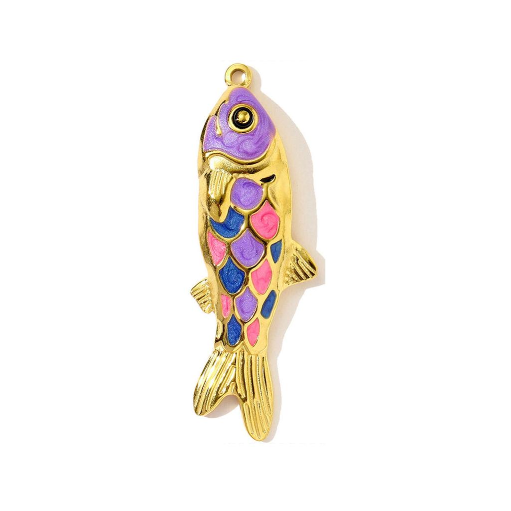 1pc Stainless Steel Colored Enamel Fish Turtle Necklace Pendants Pearl Conch DIY Charms Women Ocean Style Jewelry