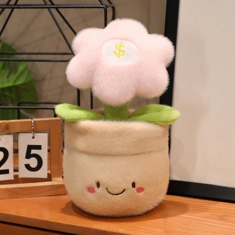 Creative Money Tree Plush Doll with Red Flower - Cute Ornament Gift for Women