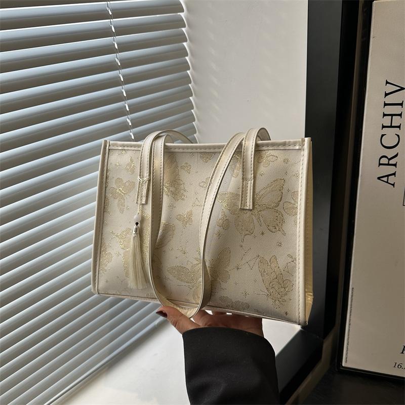 

Вместительная ретро летняя новинка 2025 года повседневная наплечная сумка модная сумка-тоут женская повседневная сумка-тоут с вышивкой белый