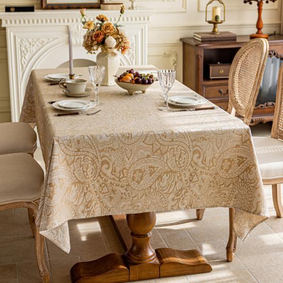 Tablecloth Waterproof Oil-Proof French Retro Style Rectangular Dining Table Cover with Tassels Crochet Patterns Home Kitchen Restaurant Decor