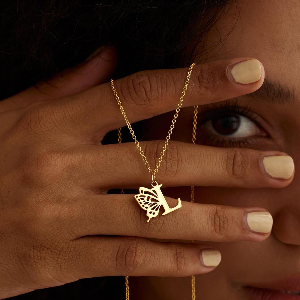 Custom Dainy Initial Butterfly Necklace Custom Letter Necklace Personalized Christmas Gift For Her Birthday Gift