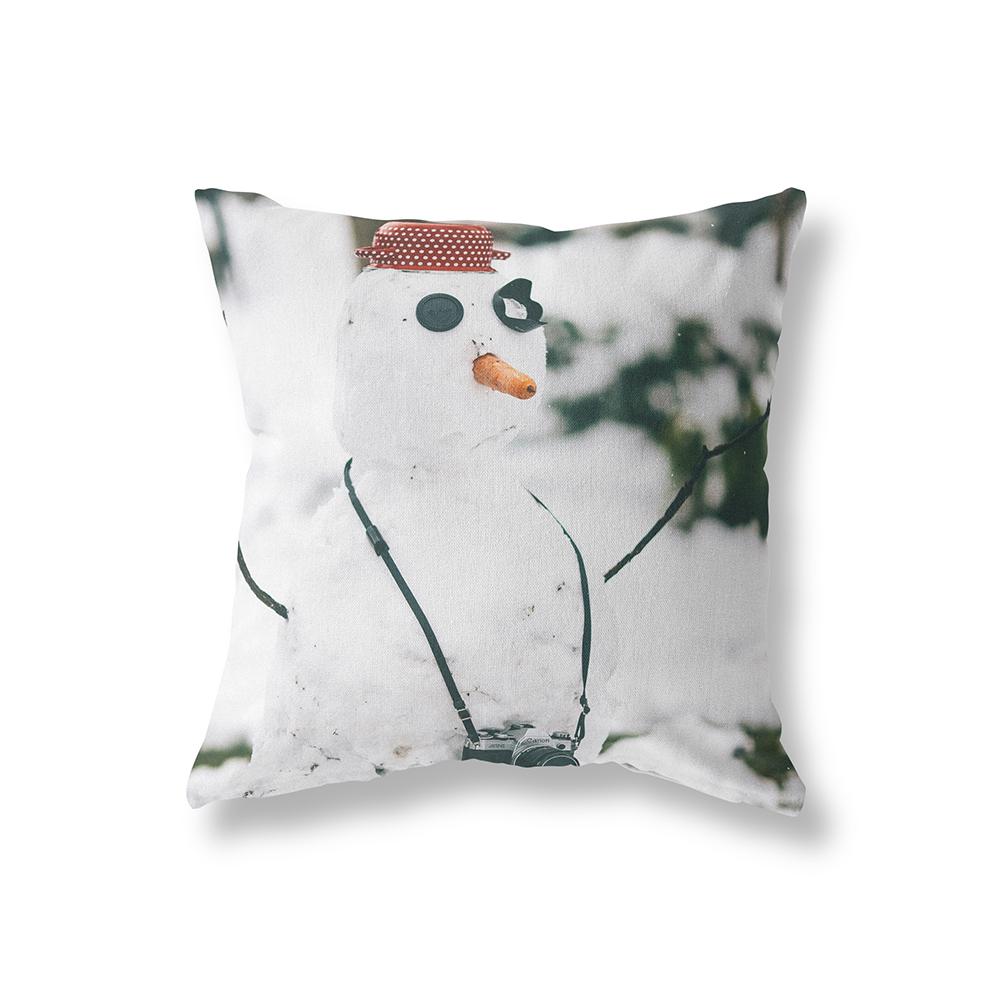 Cute Snowman Merry Christmas Print Pattern Cushion Cover Home Living Room Sofa Decoration Square Pillow Pillow Cover