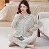 Spring and Autumn New Floral Double Pocket Imitation Cotton Pajamas Loose Large Size Mother Loungewear Long Sleeves Trousers Set