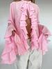 Elegant Ruffle Design French White Cardigan Blouse - Long Sleeve Women's Top