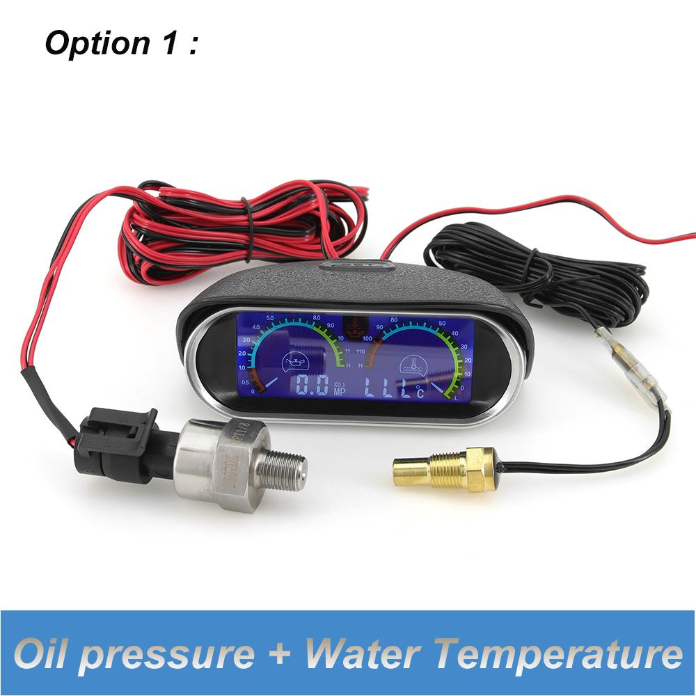 2 in 1 Auto Digital Water Temp Meter &Voltmeter &Oil Pressure Gauge Volt Voltage Meter with 1/8NPT Sensors For Car Truck 12V 24V