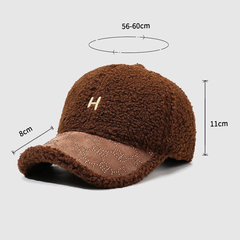 Autumn Winter Lamb Wool Baseball Cap Plush Warm Cap Large Head Circumference Embroidered Letter Cap