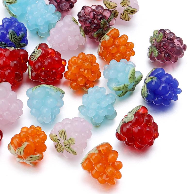 2pcs Raspberry Lampwork Beads Cute Fruit Grape Glass Loose Beads For Jewelry Making DIY Bracelets Necklace Earrings Accessories