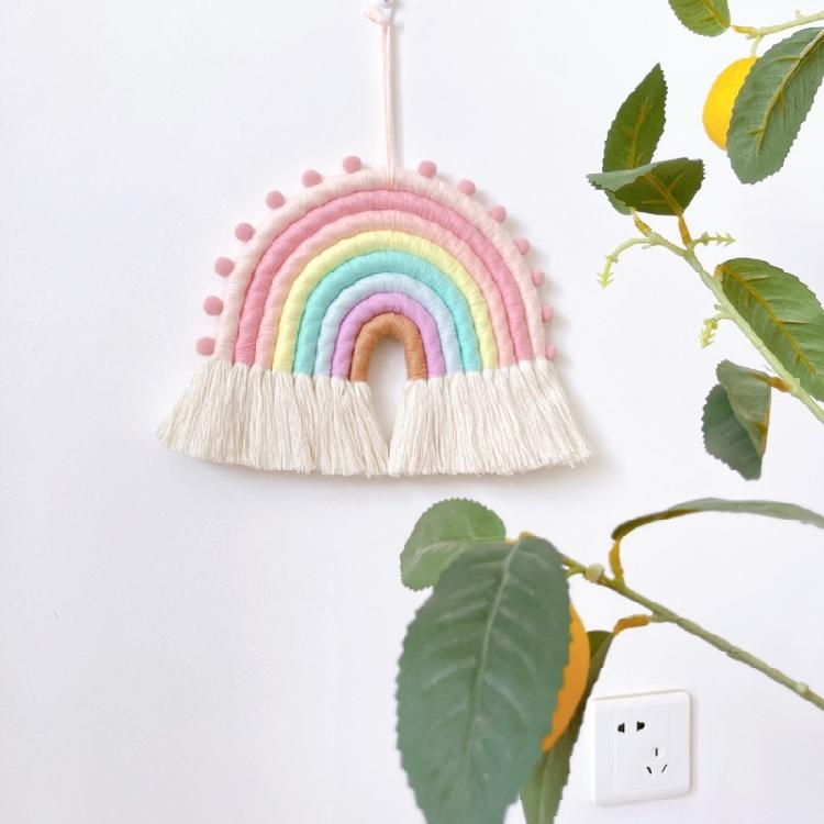 Makramee Regenbogen Wandbehang Baumwoll-Ornamente mit Quasten für Kinderzimmer