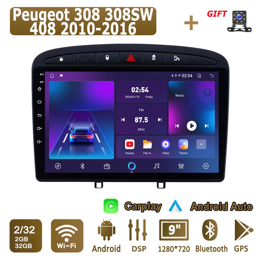 

Android Carplay автомобильное радио для Peugeot 308 308SW 408 2010-2016 мультимедийный проигрыватель головное устройство стерео GPS навигация BT WIFI 2+32 ГБ 2+32GB чёрный
