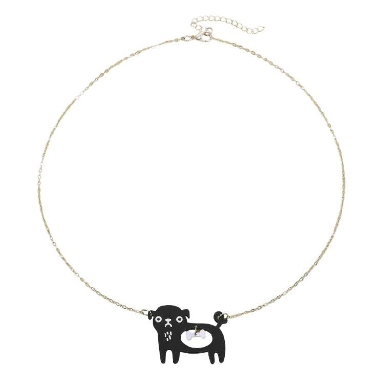 Unique and Expressive Pet Lover Necklace Highlighting Black Puss Fish Dog Bone Detail Alloy Fashionable Neck Chain