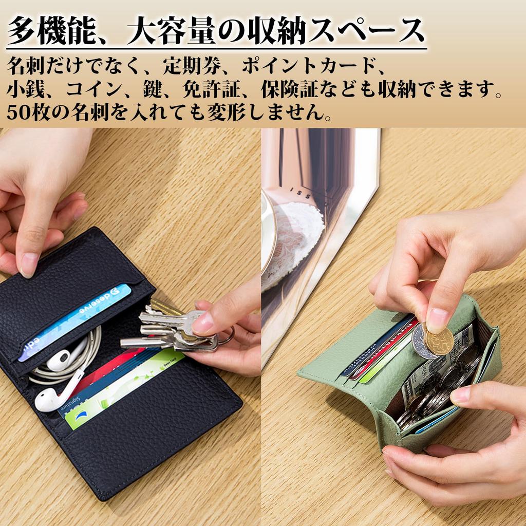 Bearneko Visitenkartenetui für Damen und Herren, Beliebtes Visitenkartenetui aus echtem Leder, Großes Fassungsvermögen, Platz für 50 Karten, Stilvoll, Zweifach faltbar,