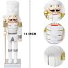 FUNPENY 14" Christmas Decorative Nutcracker Figures, Handmade Wooden Soldier In White Uniform Hold Scepter, Festive Collectible Nutcracker Gift for