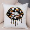 Bold Lip Art Pillowcase Double Print Leopard Pattern Cushion Cover Soft Plush Vibrant Design Pillow Case for Sofa Home Car