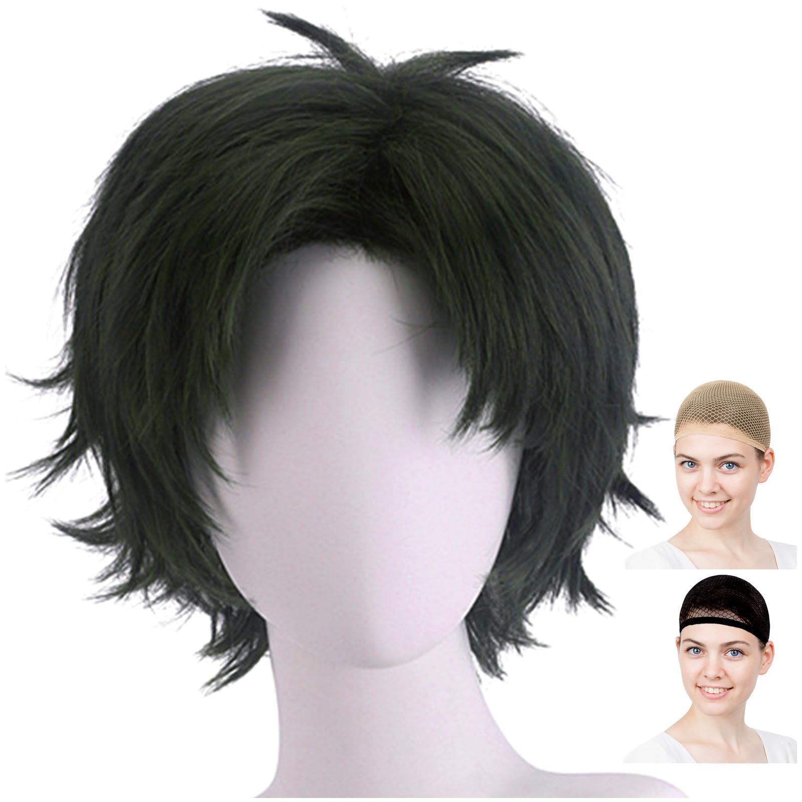 

Косплей-парик CaseEden, короткий, 30 см, термостойкий, темно-зеленый, включает две сетки для парика (WIG6013)