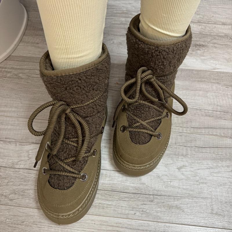 Botas de Nieve de Talla Grande con Suela Gruesa y Cordones Cruzados, Nuevas Botas Cálidas para Mujer hasta Media Pantorrilla y hasta la Rodilla para Otoño e Invierno