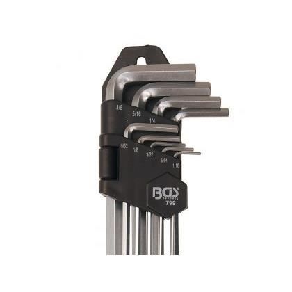 Jeu De Clés Coudées En Pouces Six Pans Intérieurs/ Six Pans Intérieurs À Tête Sphérique1/16" - 3/8" 9 Pièces