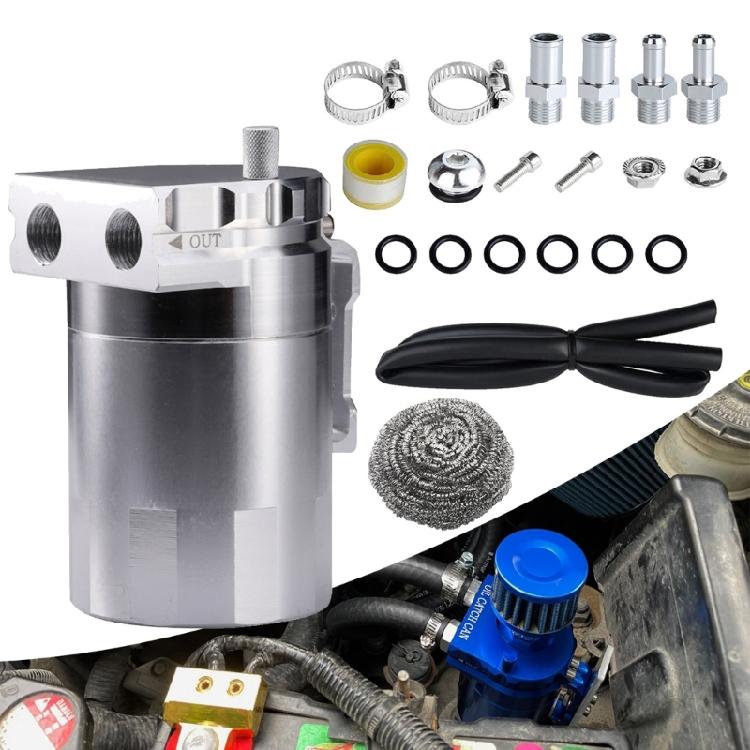 Universally Baffled Aluminum Oil Catch Can Tanks 2-Port Reservoir with Drain Valves Breather Cylinders Filter