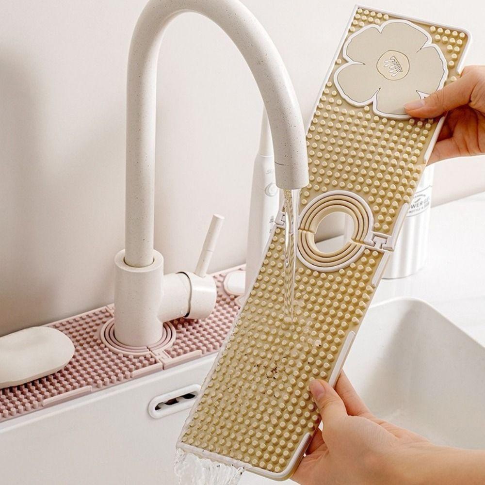Silicone Faucet Drain Pad Splash Proof Anti-slip Sink Splash Guard Flexible Foldable Countertop Storage Tray Bathroom