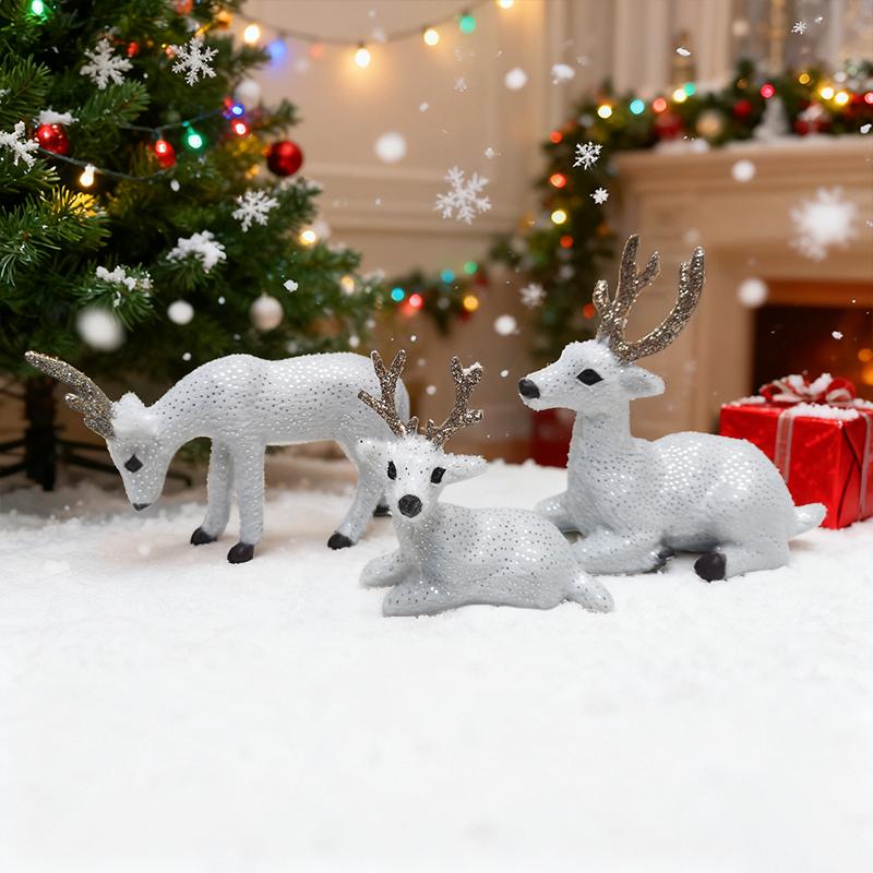 3pc/set Simulation Small Deer Christmas Deer Ornament Xmas Elk Reindeer Figurines Table Model New Year Gift Christmas Decoration