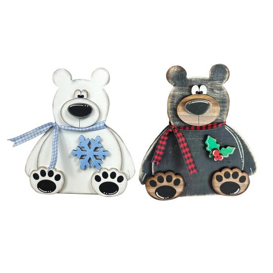 Bear Ornament Wooden Block Rustic Bear Sign Cartoon Xmas Bear