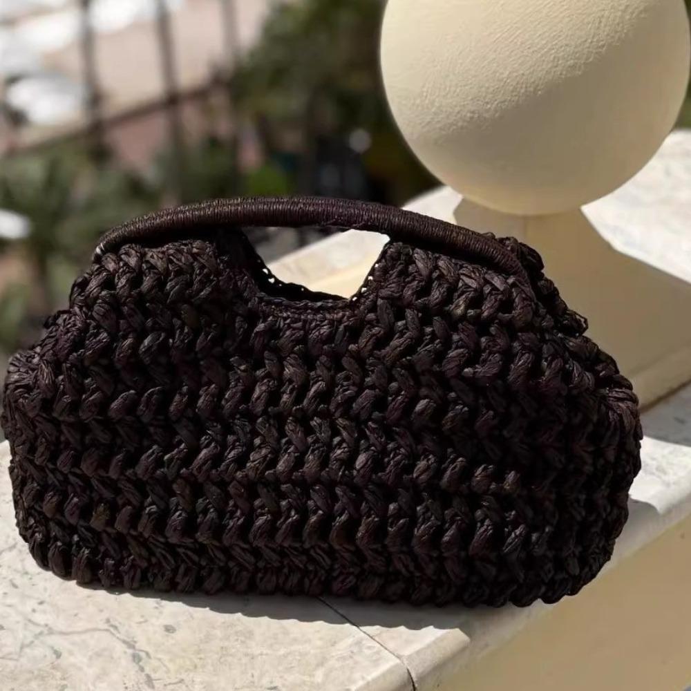 

Elegant Luxury Woven Clutch Bag Large Capacity Simple Texture Women Handbag Straw Beach Bag Wallet Travel кофейный