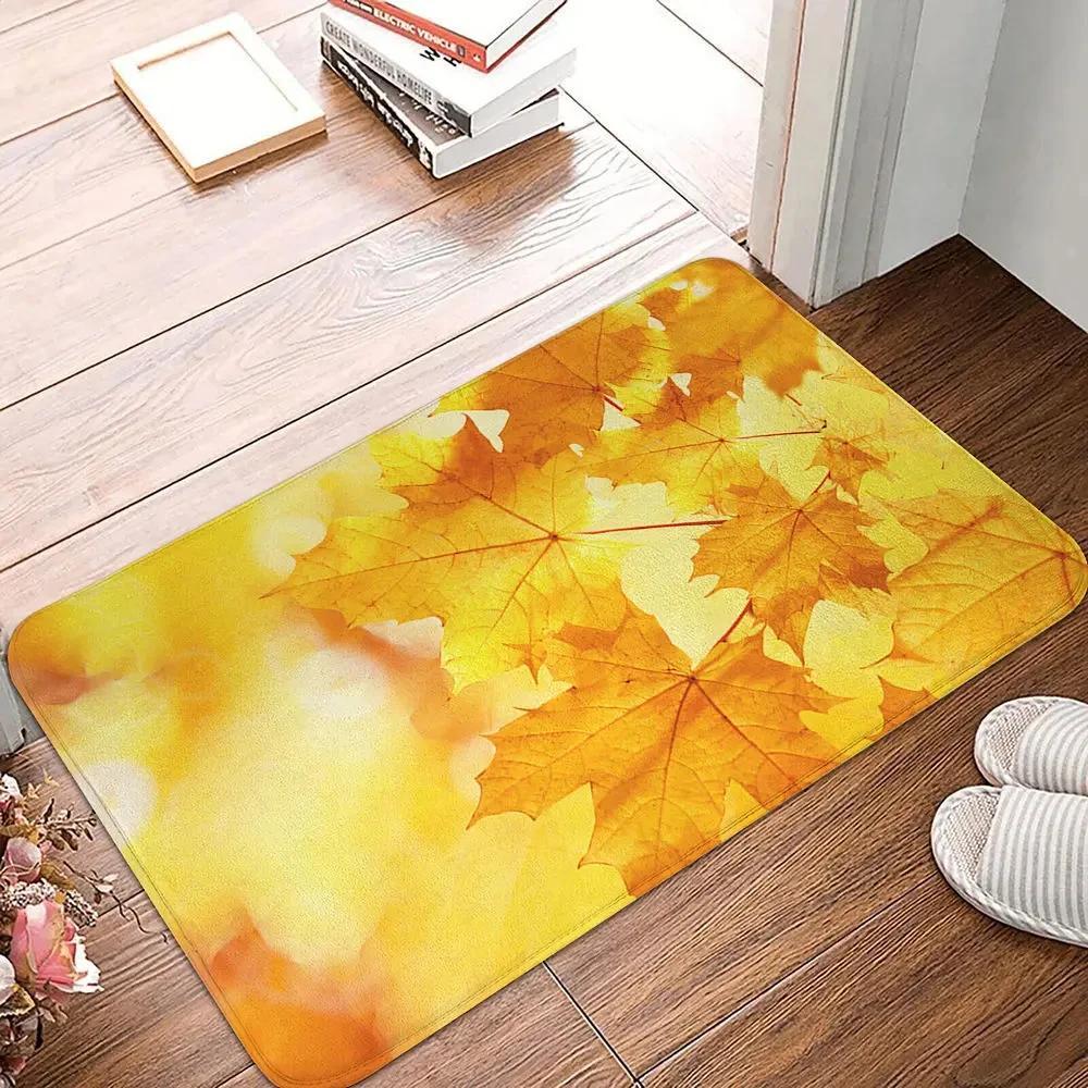 Maple Leaf Doormat Fall Botanical Maple Leaves Carpet Non Slip Autumn Leaves Print Bath Rug Entry Rugs for Bedroom Kitchen Decor