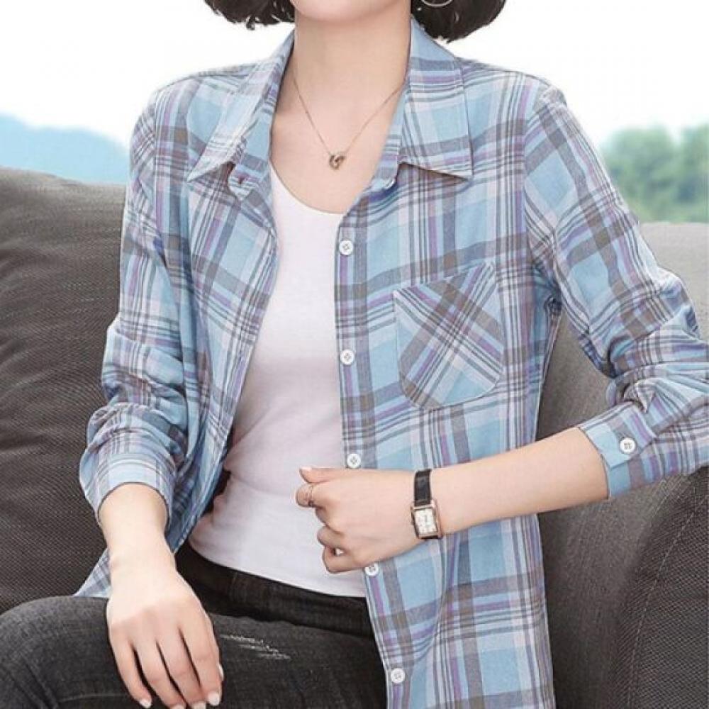 Navava Women Retro Check Long Sleeve Shirt Nb2952