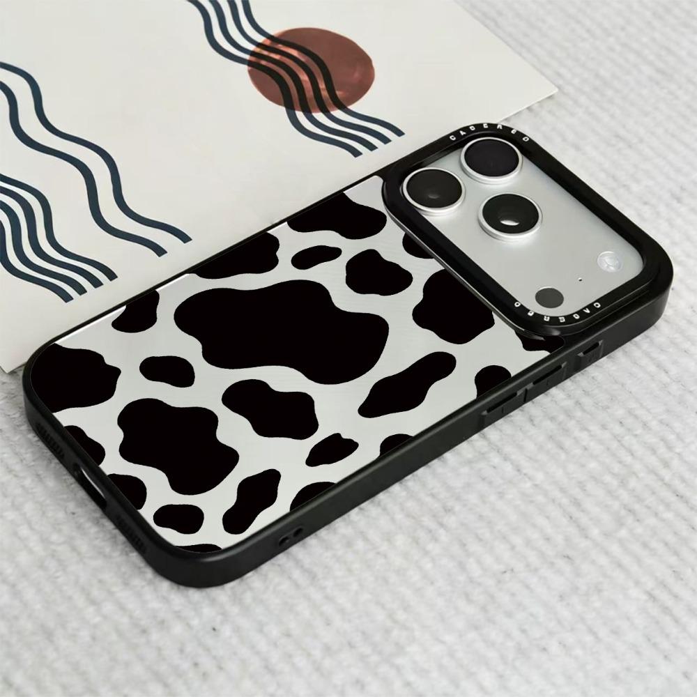 Cow patterned mirror phone case suitable for iPhone 17 16 15 14 13 12 11 Pro/Max/Plus anti drop and shockproof back cover
