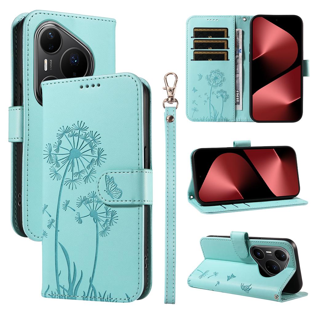 For Huawei Pura 80 Pro+/Huawei Pura 80 Pro Leather Wallet Case with Strap Dandelion Imprint Phone Stand Cover