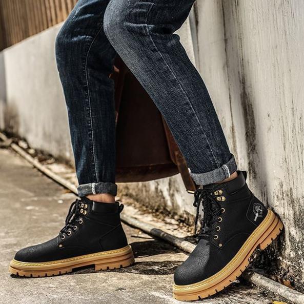 2025 Summer New High Top Martin Boots Men's Trendy Versatile Thick Soled Casual Leather Shoes Work Clothes Board Shoes