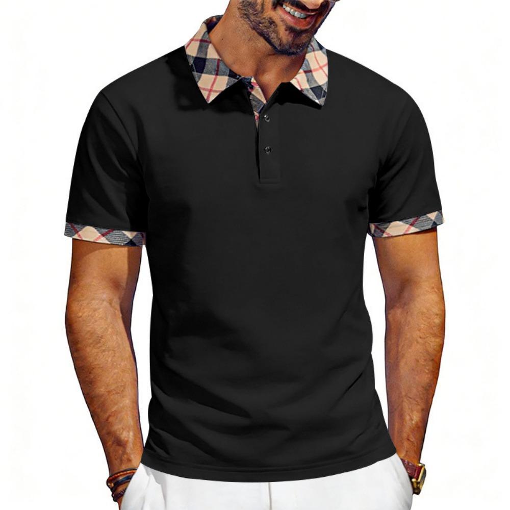 Summer European and American Men's Contrasting Color Simple Casual Short Sleeved Polo Shirt T-shirt