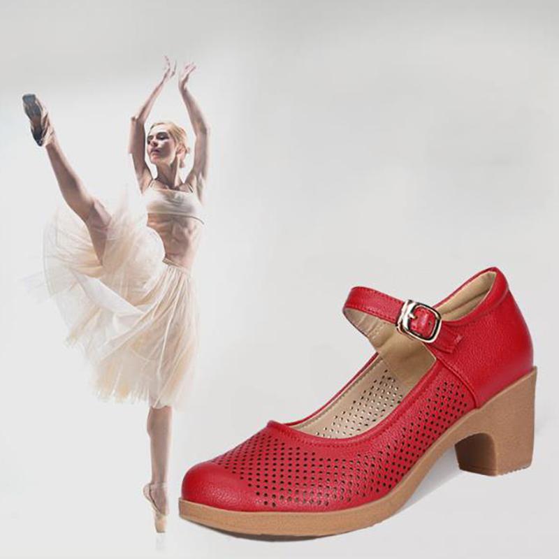 Codzienne Damskie Buty na Grubym Obcasie Lekkie Oddychające Z Dekoracją w Kropki Outdoorowe Sandały do Tańca ze Paskiem na Kostce