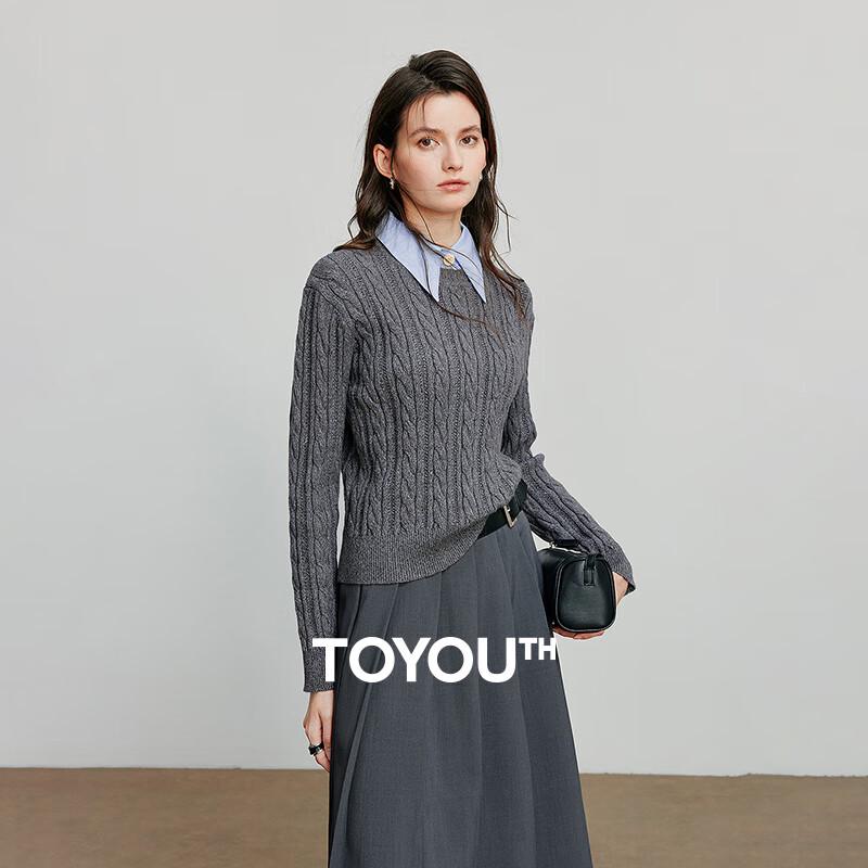 Damen Retro Zopfmuster Faux Zweiteiler Polo Pullover