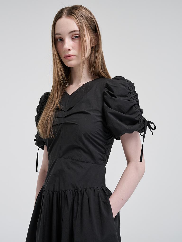 ETMON Front Tuck Shirring Dress, Black