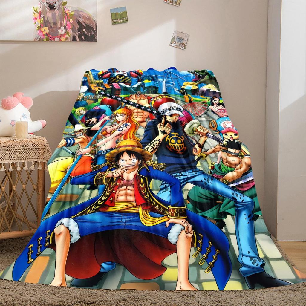Anime One Piece Flannel Lightweight Blanket Home Decor Sofa Bed Travel Cover Family Gift For All-Season LXR138