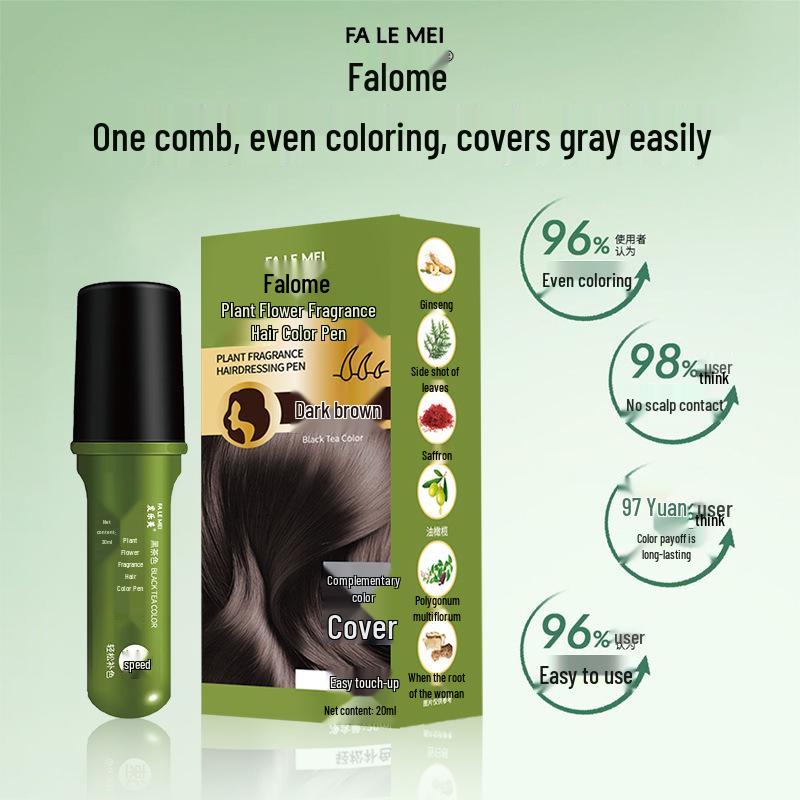 Faleime Floral Hair Color Pen - DJEM Temporary Hair Color with Teeth Comb, White Hair Concealer, Gentle & Non-Damaging, Disposable.