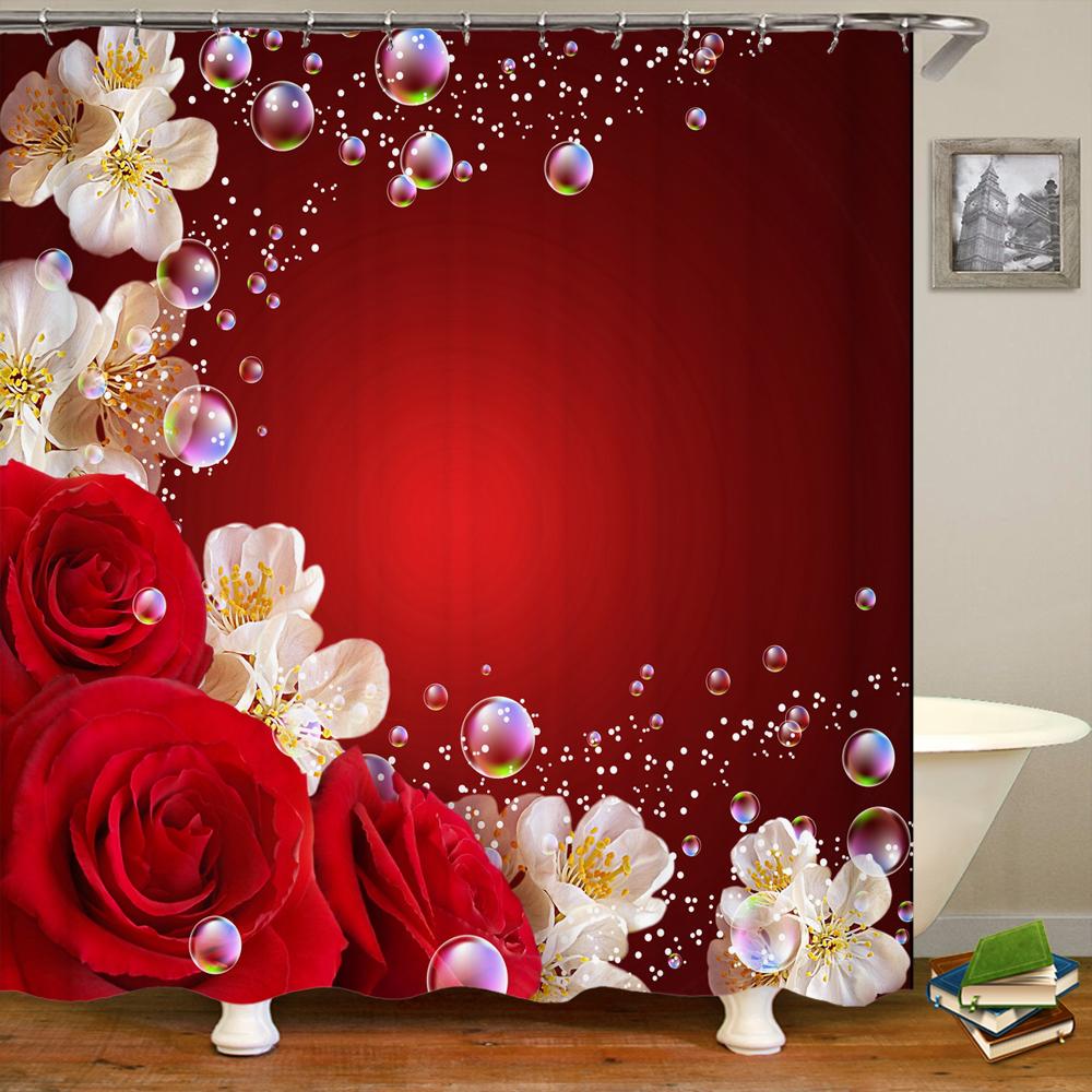 3D Beautiful Rose Flowers Bathroom Shower Curtain Home Decor Curtain Anti-Mold Waterproof Shower Curtains With Hook 180X200Cm