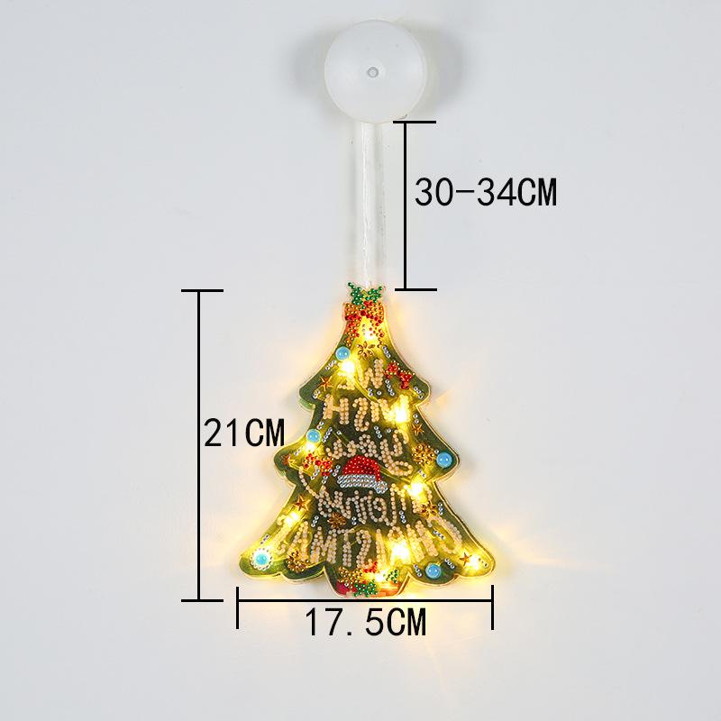 Led Suction Cup Light Diamond Painting, Christmas Tree Elderly Holiday Window Decoration Hanging Painting, Point Diamond Shape Hanging Light