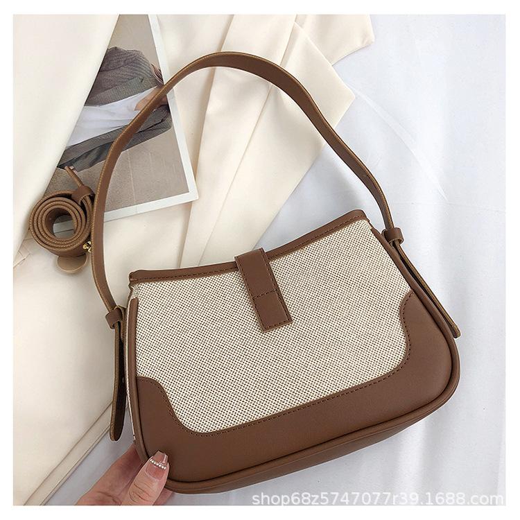 Bag Women's Retro New Fashion Korean Version of Women's Bag Contrast Color Bag Shopping Shoulder Bag Armpit Small Square Bag Diagonal Straddle Small