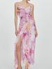 Ladies' Summer Camisole Dress Women Irregular Tassel Print Dress Casual Fashionable Long Skirt