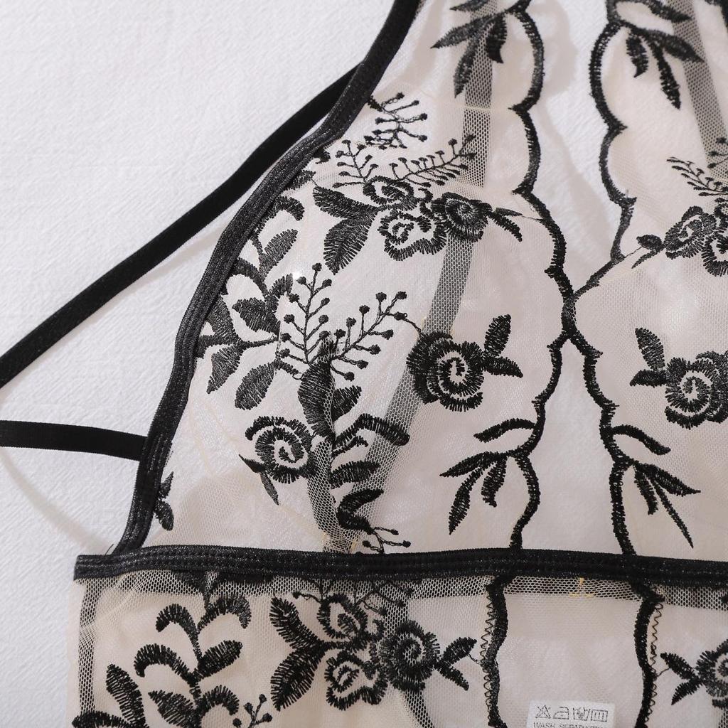 Women's Sexy Rose Embroidery Shapewear Set Ultra-Sheer Mesh Push-Up Lingerie Set