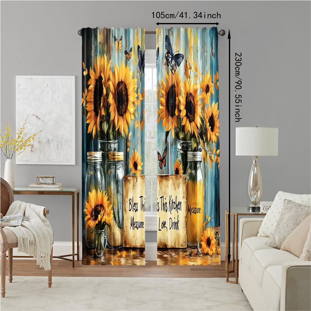 Set Of 2 Rustic Versatile Polyester Transparent Curtains Home Decoration Vintage Yellow Floral Use Bedrooms Living Curtain Ideal For Sleeping Area