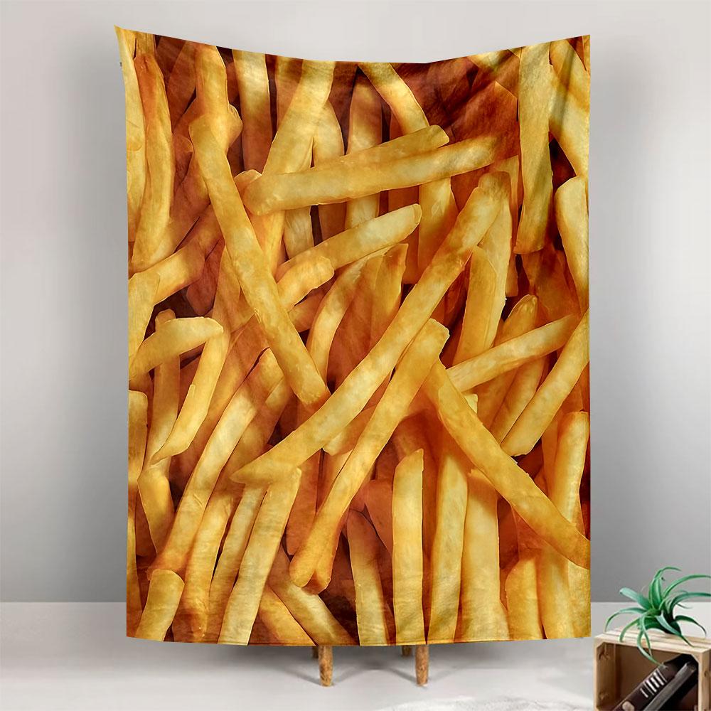 Golden French Fries Close Up Texture Pattern Wall Tapestry Food Decor for Kitchen Dorm Gift for Foodies