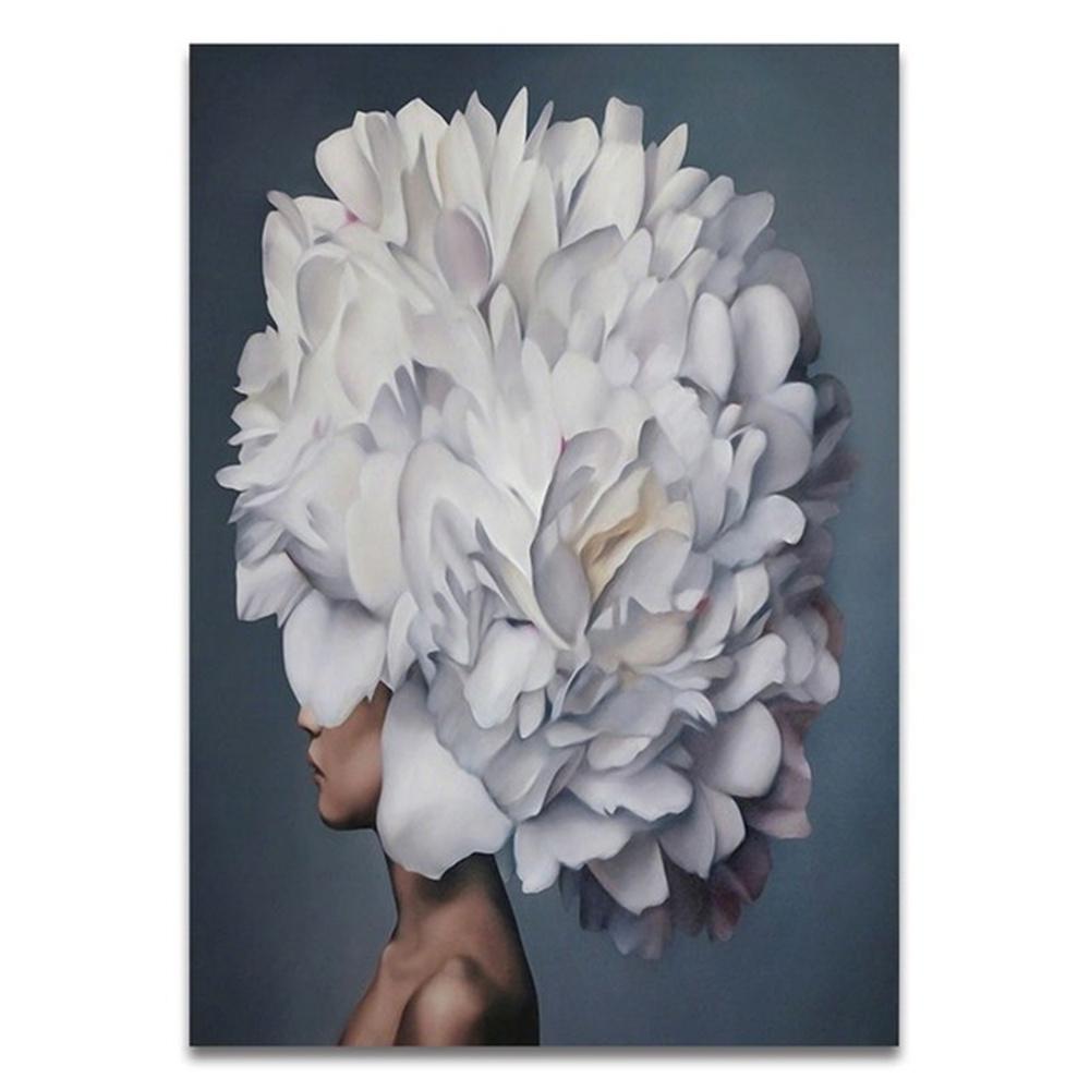 Nordic Flowers Head Woman Canvas Paintings On the Wall Art Posters And Prints Feather Girls Wall Pictures Home Decoration