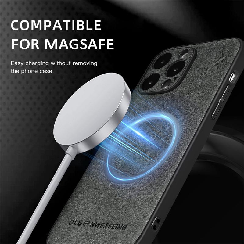 Wireless Charging For Magsafe Magnetic Phone Cases For iPhone 16 13 15 14 11 12 Pro Max 16e Leather Cover For iPhone 15 16 Plus