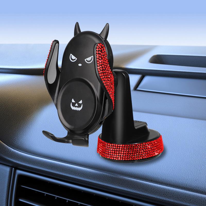 Diamond Crystal Gravity Car Cell Phone Holder Cute Smiling Face Auto Telphone Navigation Rotary Stand Car Accessories for Women